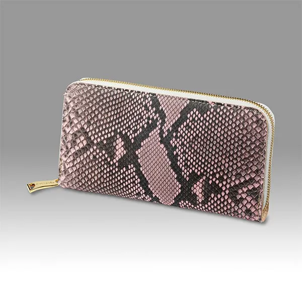 オーダーメイド 本革長財布 マットパイソンピンク / 内側 幸運のグリーン